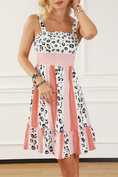 Leopard Print Smocked Fit and Flare Dress in Orange