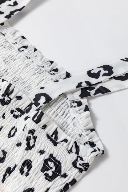 Leopard Print Smocked Fit and Flare Dress in Orange