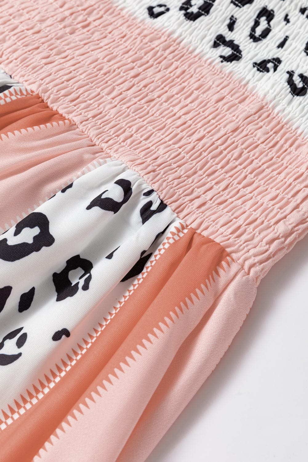 Leopard Print Smocked Fit and Flare Dress in Orange