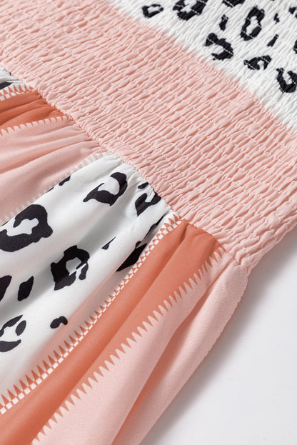 Leopard Print Smocked Fit and Flare Dress in Orange