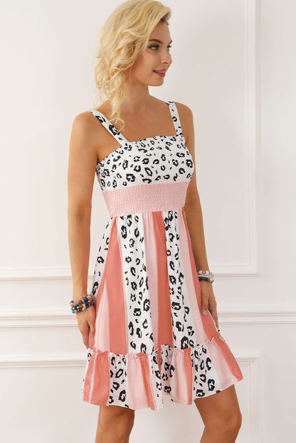 Leopard Print Smocked Fit and Flare Dress in Orange