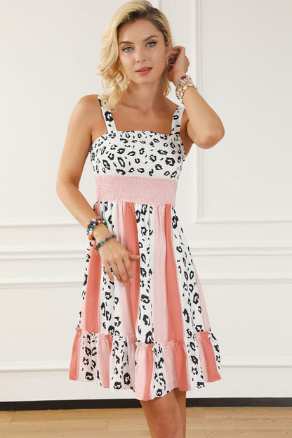 Leopard Print Smocked Fit and Flare Dress in Orange