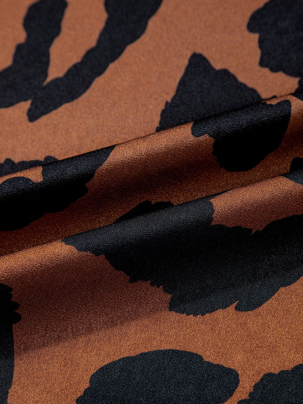 Leopard Print Split Neck Ruffle Sleeve Brown Blouse