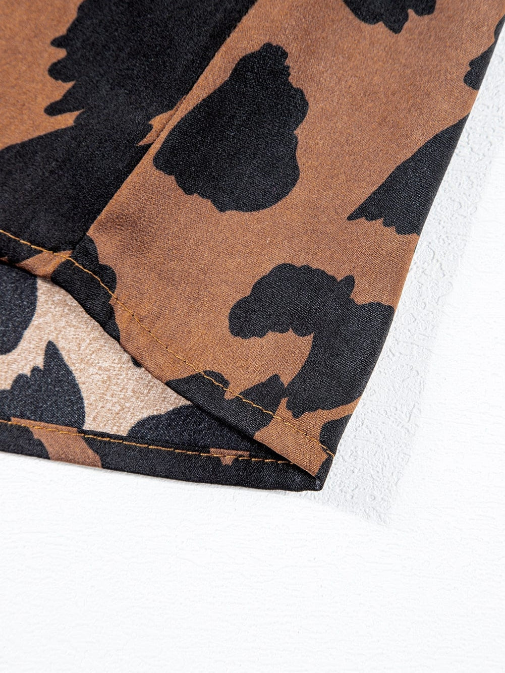 Leopard Print Split Neck Ruffle Sleeve Brown Blouse