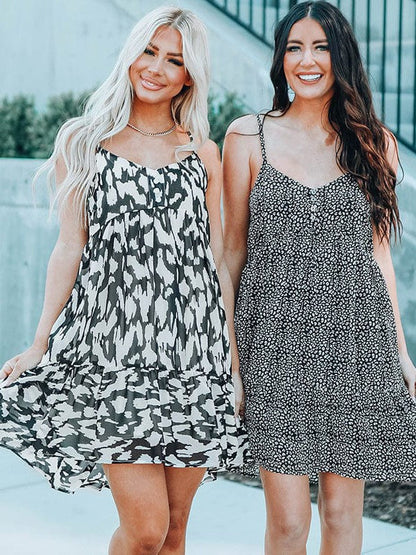 Leopard Print Suspender Dress with Sexy V-Neck and Button details