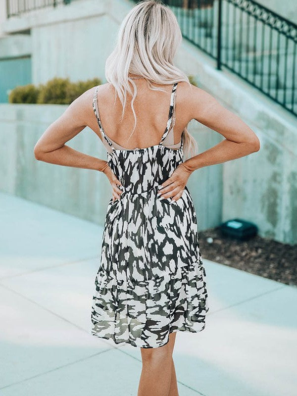 Leopard Print Suspender Dress with Sexy V-Neck and Button details