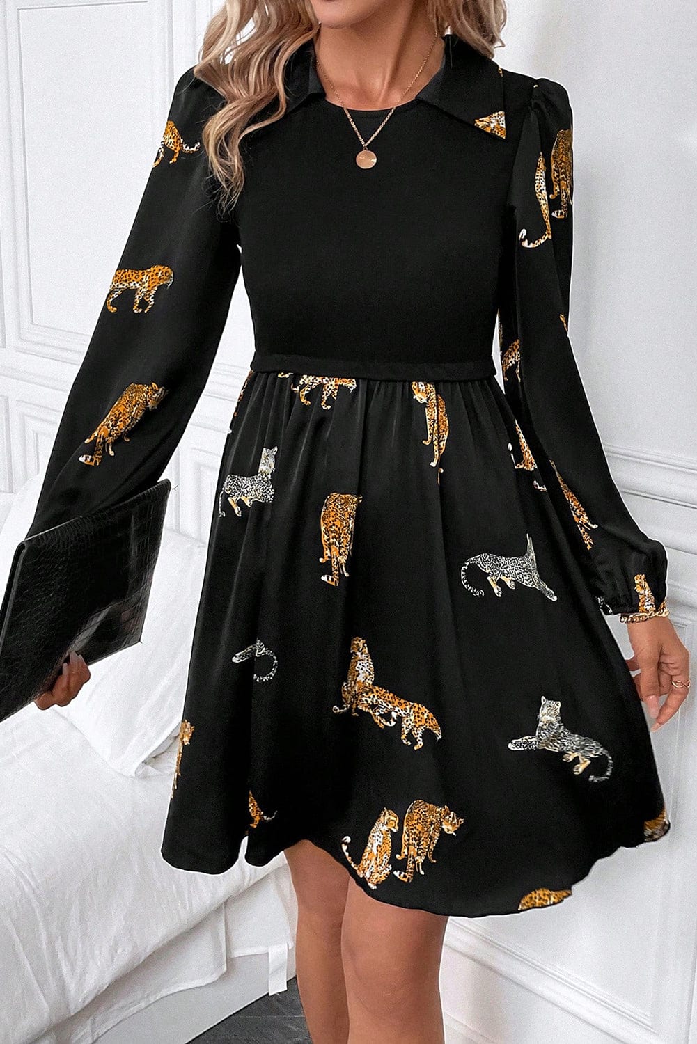 Leopard Print Swing Dress with Elegant Style