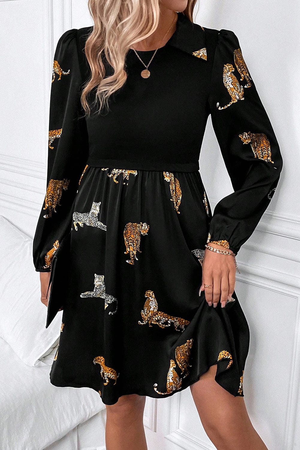 Leopard Print Swing Dress with Elegant Style