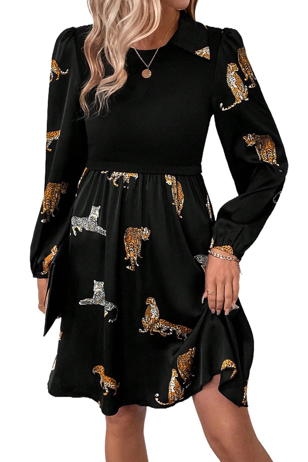 Leopard Print Swing Dress with Elegant Style