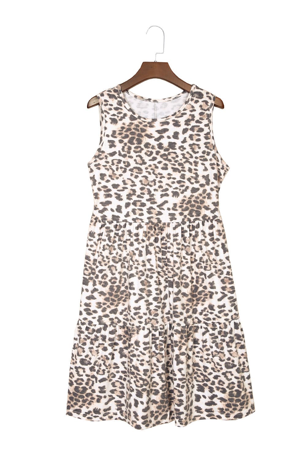 Leopard Print Tiered Ruffle Sleeveless Mini Dress