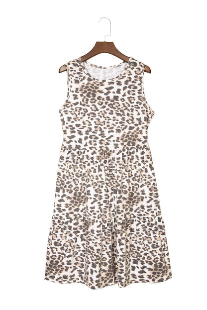 Leopard Print Tiered Ruffle Sleeveless Mini Dress