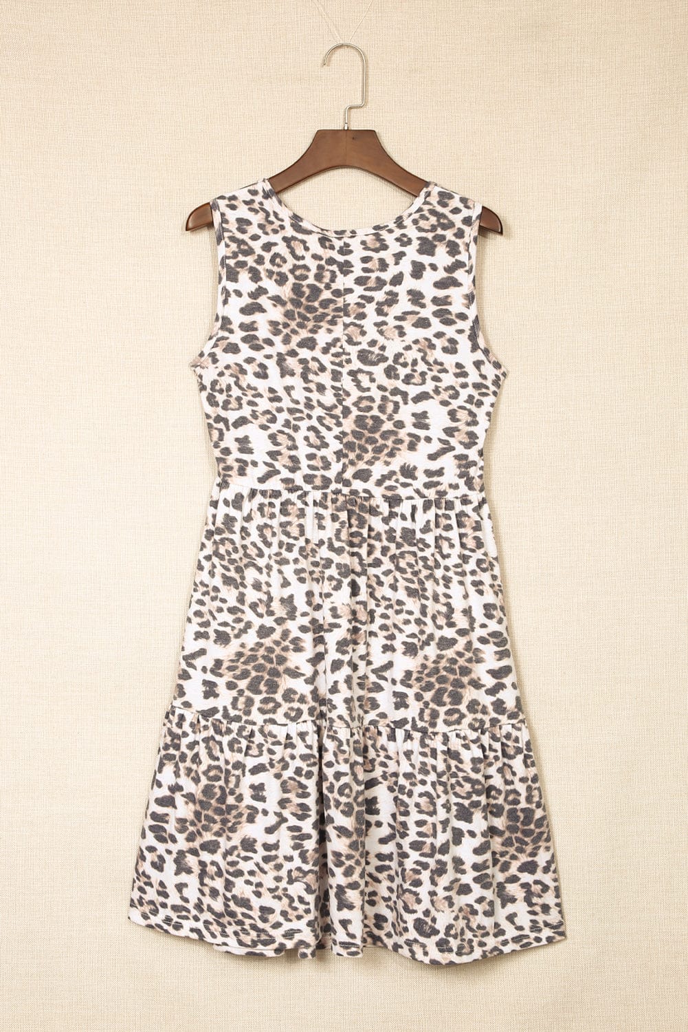 Leopard Print Tiered Ruffle Sleeveless Mini Dress