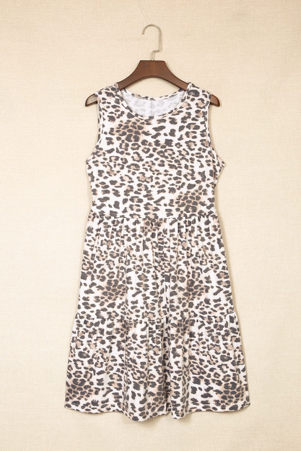 Leopard Print Tiered Ruffle Sleeveless Mini Dress