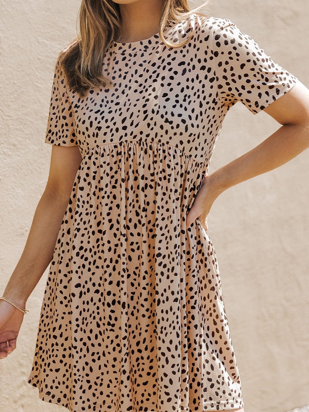 Leopard Print Tunic Dress with Short Sleeves