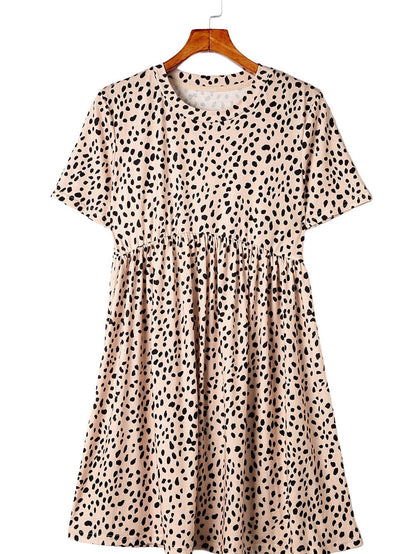 Leopard Print Tunic Dress with Short Sleeves