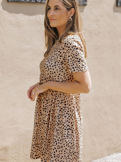 Leopard Print Tunic Dress with Short Sleeves