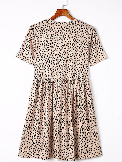 Leopard Print Tunic Dress with Short Sleeves