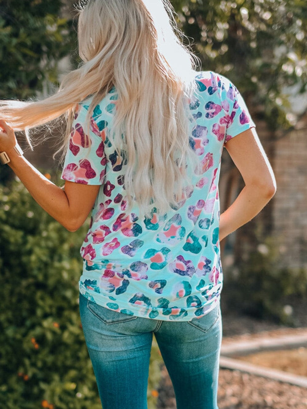 Leopard Print V-Neck Short Sleeve Tunic Dress