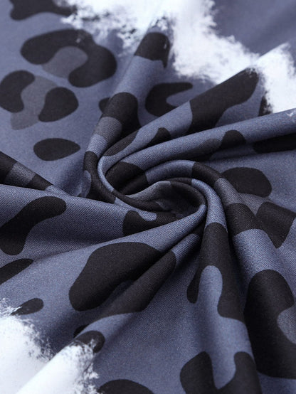 Leopard Print V-Neck T-shirt Dress with Tie-Dye Detail