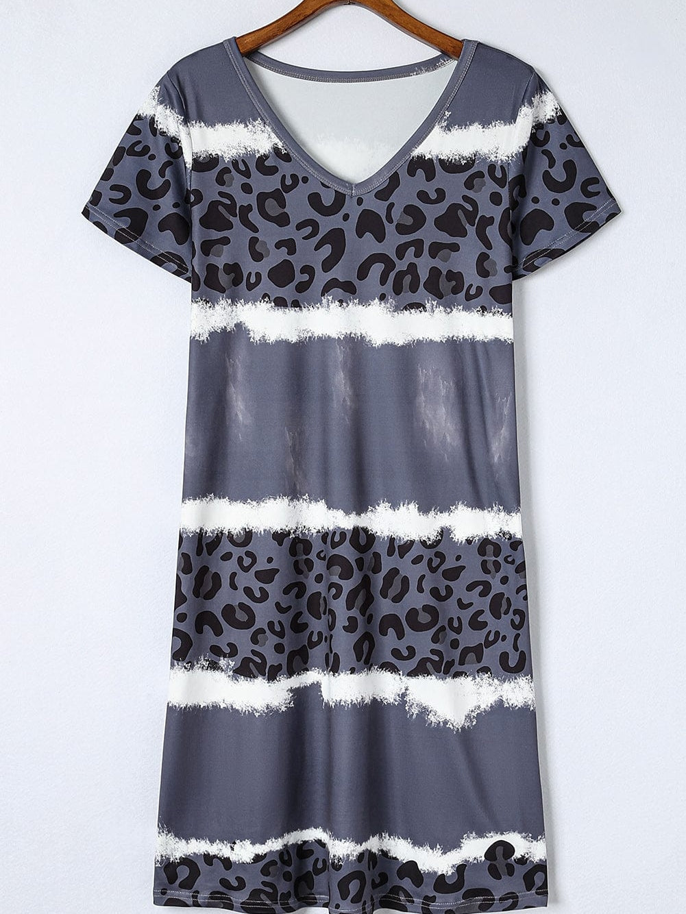 Leopard Print V-Neck T-shirt Dress with Tie-Dye Detail