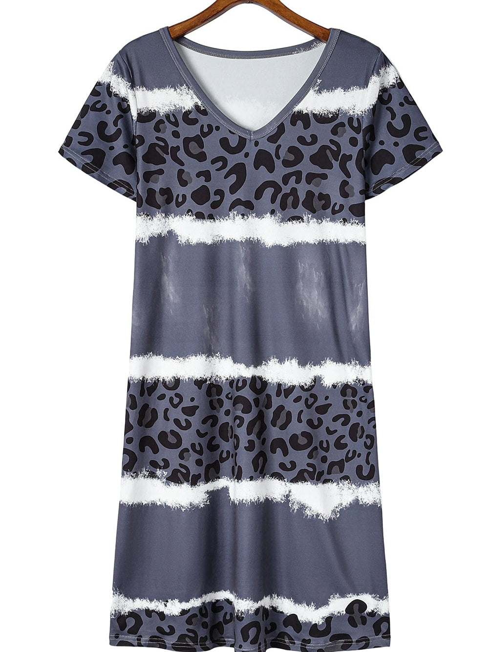 Leopard Print V-Neck T-shirt Dress with Tie-Dye Detail