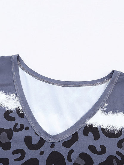 Leopard Print V-Neck T-shirt Dress with Tie-Dye Detail