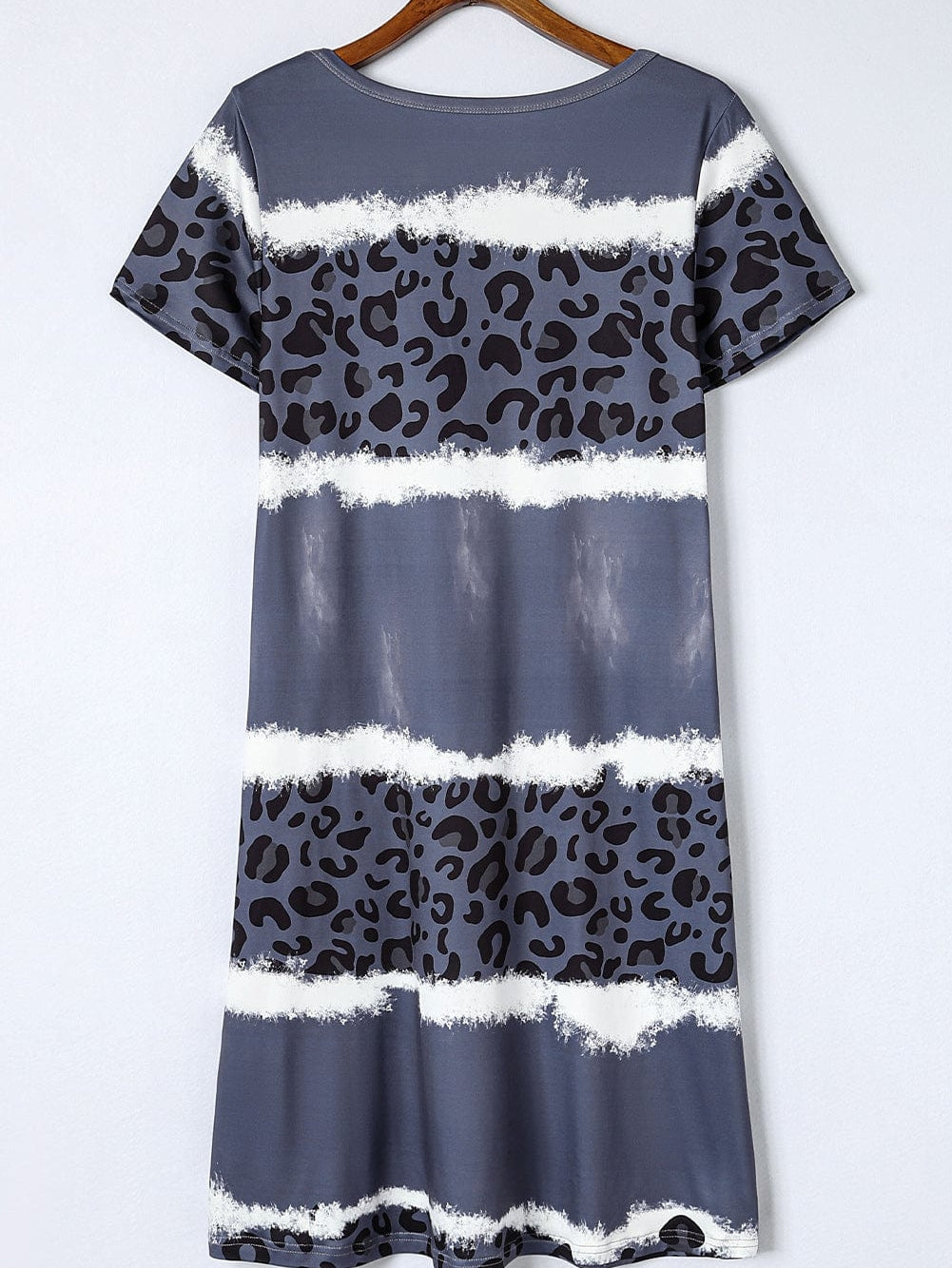 Leopard Print V-Neck T-shirt Dress with Tie-Dye Detail
