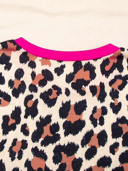 Leopard Print White T-Shirt with Chic Contrast Trim