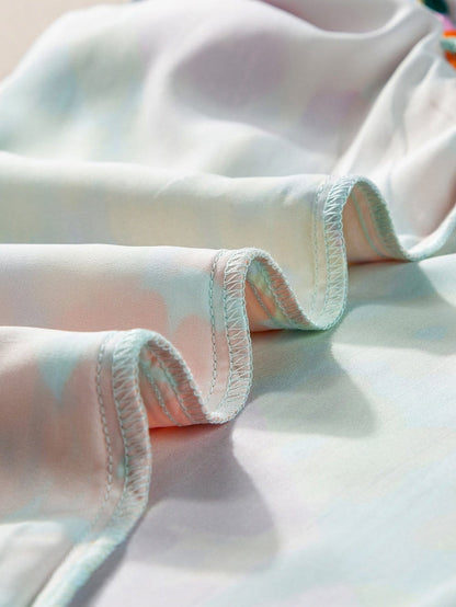 Leopard Ruffle Sleeve Crinkled Blouse with V Neck