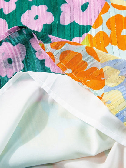 Leopard Ruffle Sleeve Crinkled Blouse with V Neck