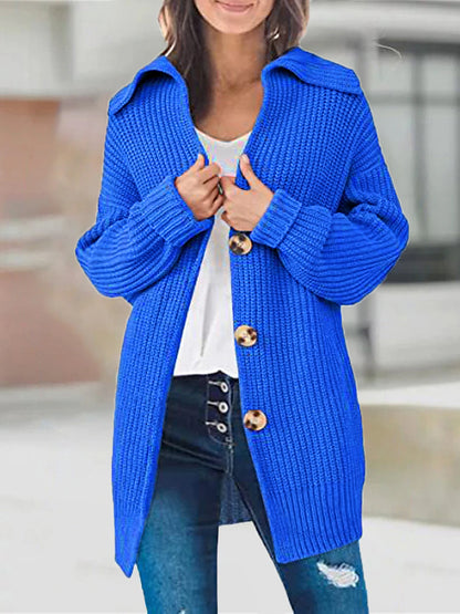 Women's Cardigan Sweater Shirt Collar Ribbed Knit Acrylic Patchwork Button Fall Winter Long Daily Going out Weekend Stylish Casual Soft Long Sleeve Solid Color Black White Yellow S M L