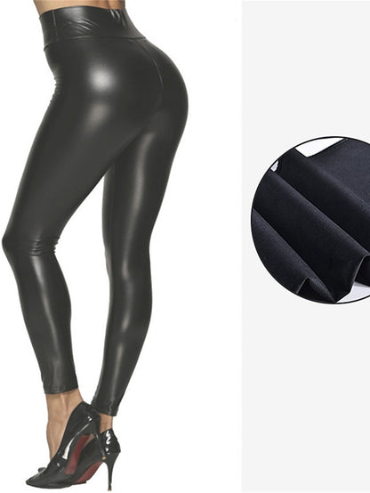 Women's Leggings Faux Leather Plain navy blue light dark green light Fashion High Waist Full Length Party Outdoor Fall Winter