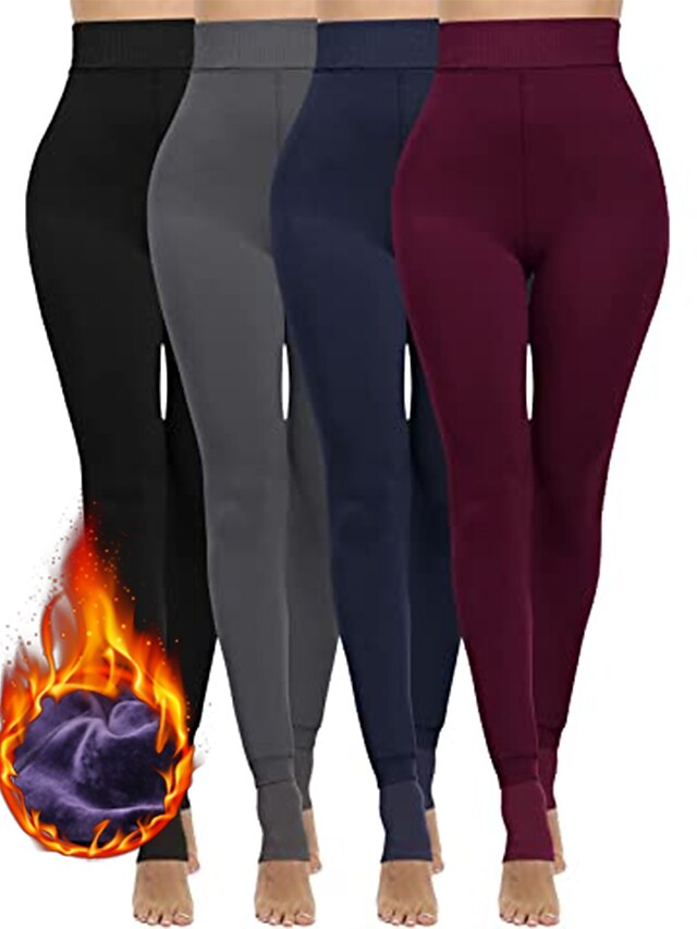 Fleece Lined Leggings Plus Size For Women Winter Thermal Warm High Waist Tummy Control Yoga Bottom Leggings Stirrup Cotton Spandex Sports Activewear - LuckyFash™