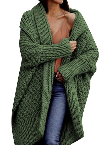 Women's Cardigan Open Front Chunky Knit Acrylic Knitted Fall Winter Long Outdoor Daily Going out Fashion Casual Soft Long Sleeve Solid Color Pink Camel Green S M L