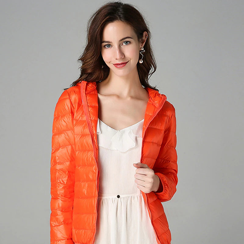 Women's Puffer Jacket with Hoodie Jacket Hiking Down Jacket Winter Outdoor Thermal Warm Packable Waterproof Windproof Jacket Top Full Length Visible Zipper Fishing Camping / Hiking / Caving