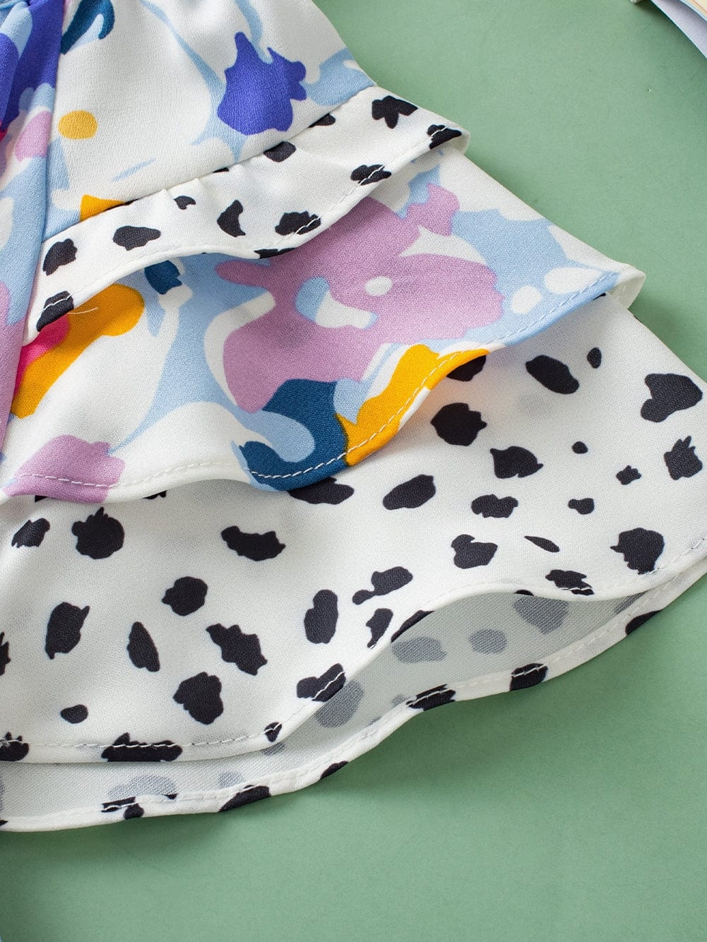 Light Blue Floral Flutter Sleeve V-Neck Blouse with Ruffle Details