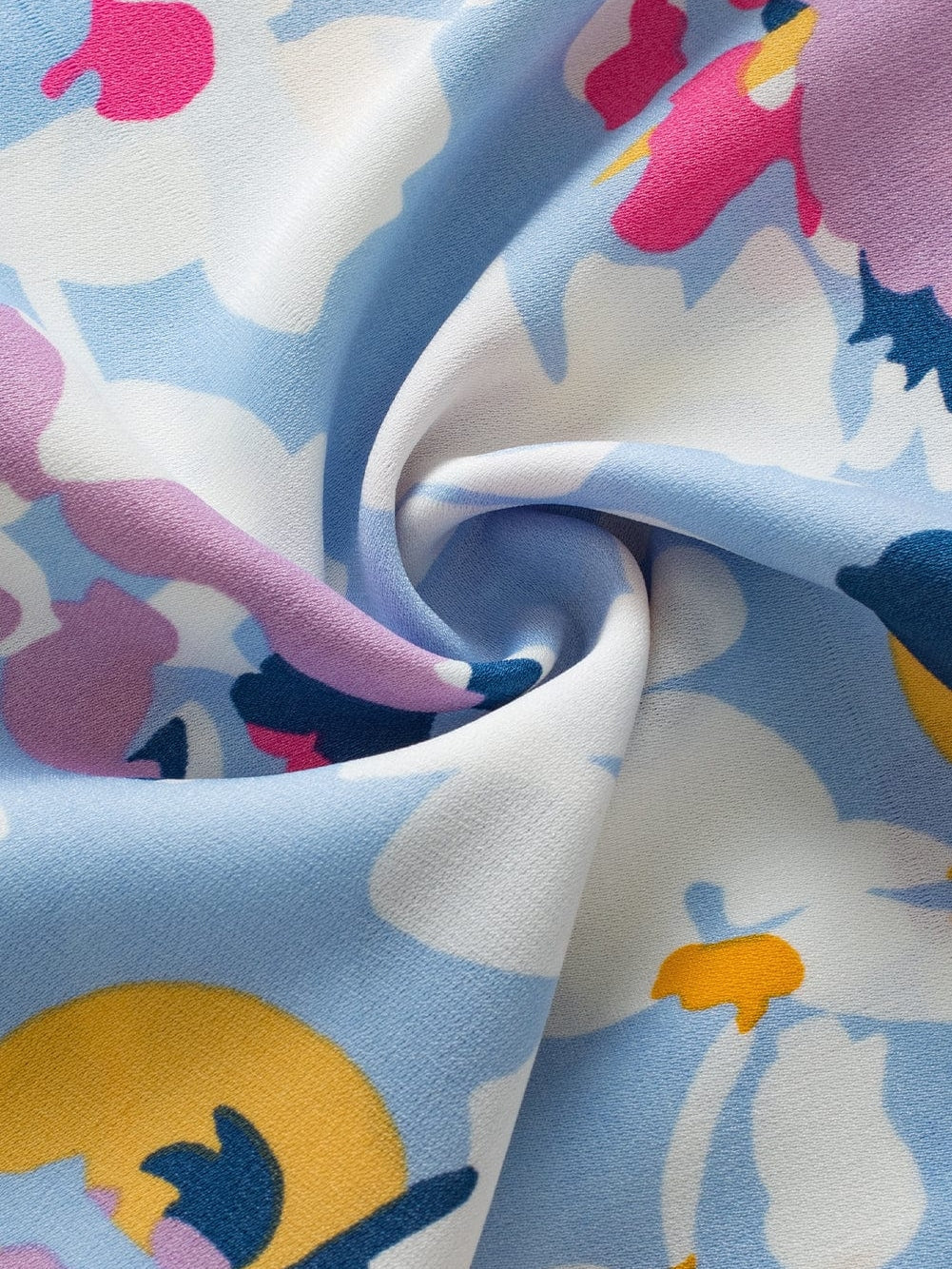 Light Blue Floral Flutter Sleeve V-Neck Blouse with Ruffle Details