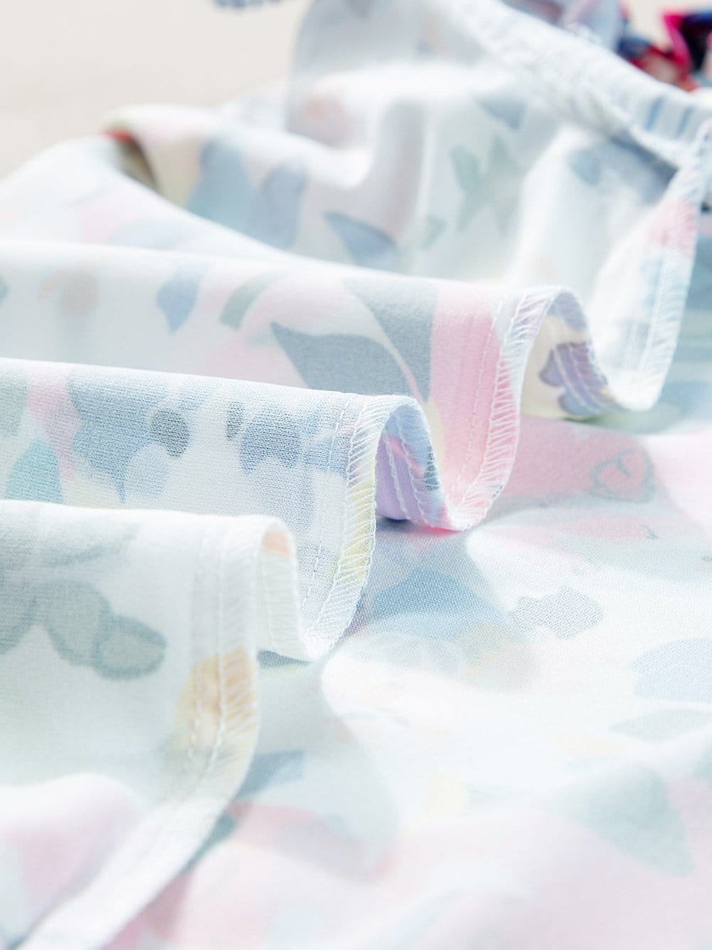 Light Blue Floral Stripe Ruffle Sleeve Top