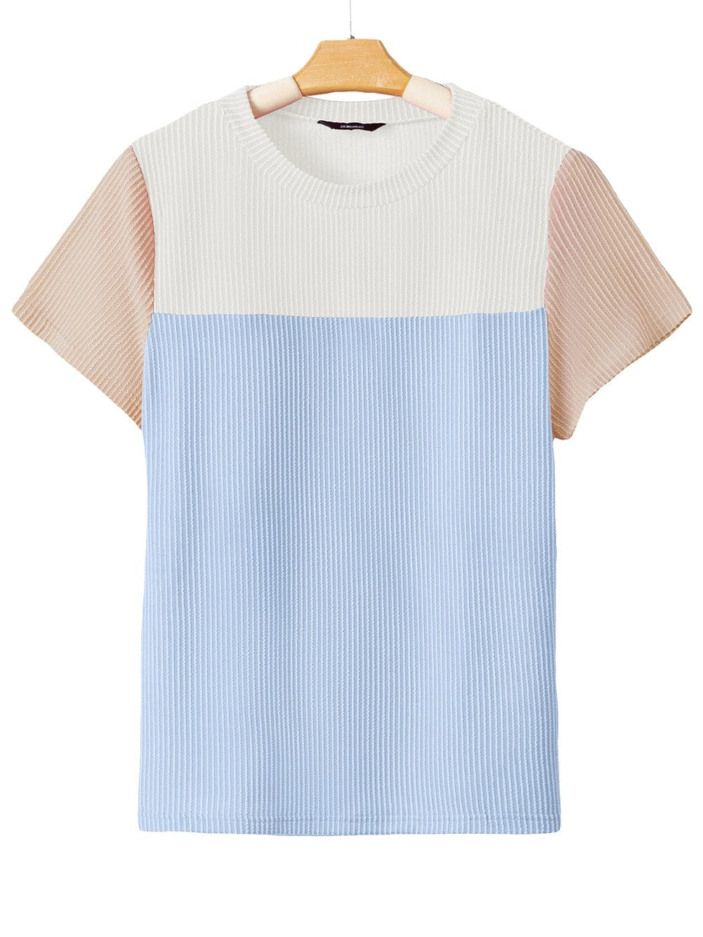 Light Blue Ribbed Colorblock Tee with Chic Design