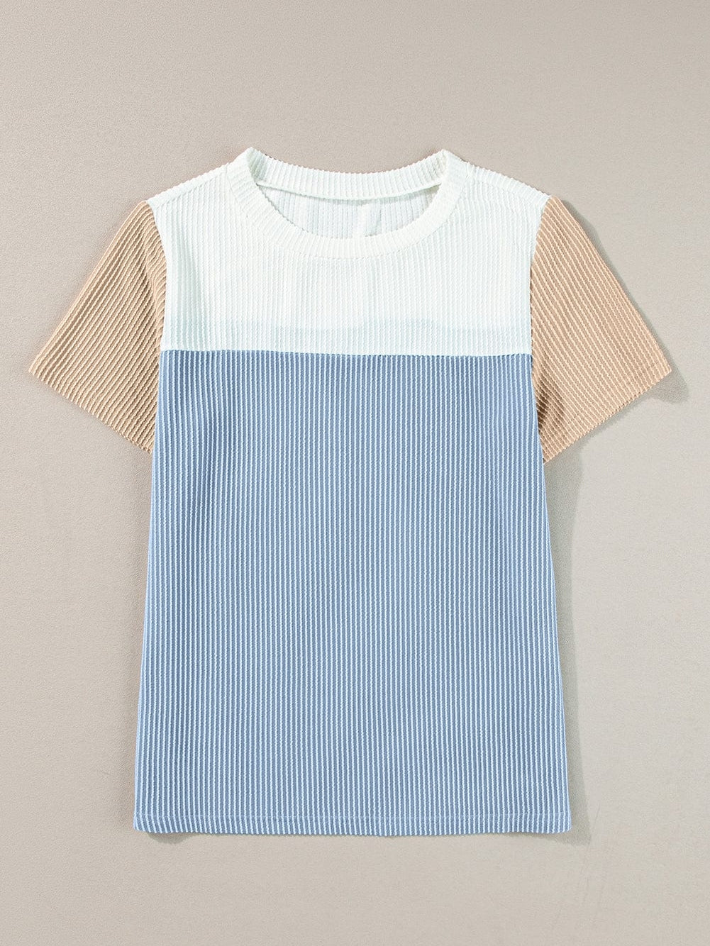 Light Blue Ribbed Colorblock Tee with Chic Design