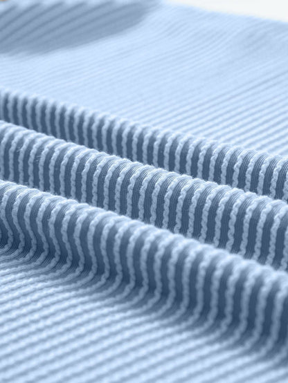Light Blue Ribbed Colorblock Tee with Chic Design