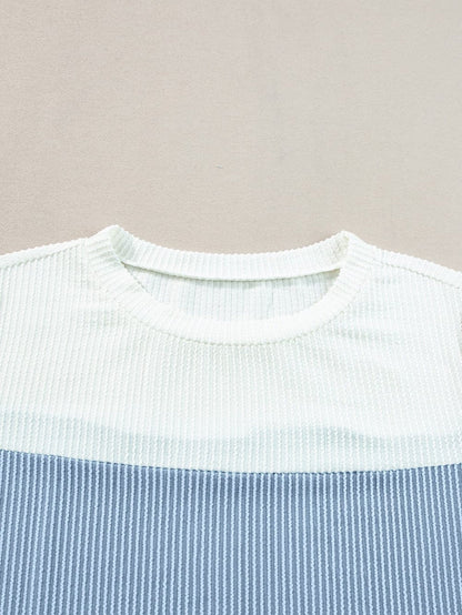 Light Blue Ribbed Colorblock Tee with Chic Design