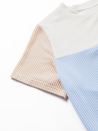 Light Blue Ribbed Colorblock Tee with Chic Design