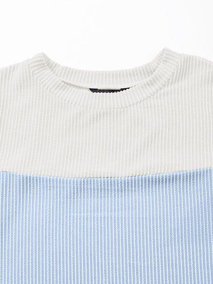 Light Blue Ribbed Colorblock Tee with Chic Design