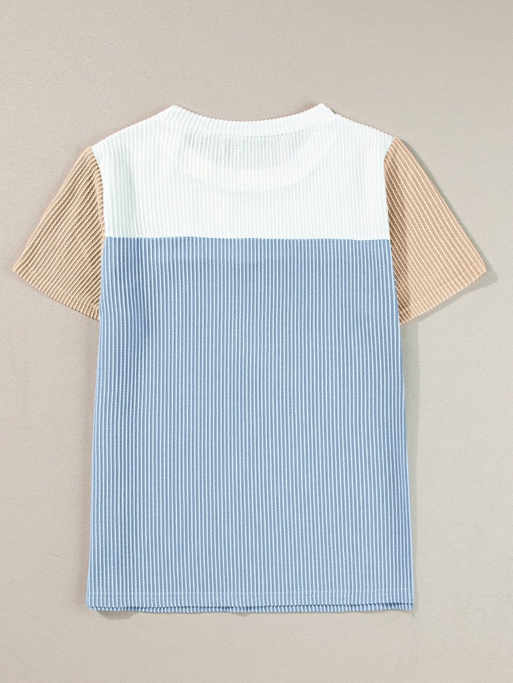 Light Blue Ribbed Colorblock Tee with Chic Design