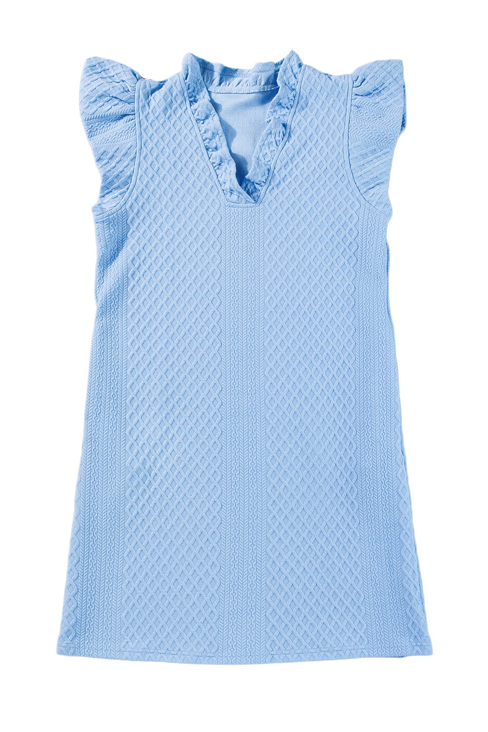 Light Blue Ruffled V-Neck Shift Mini Dress with Puff Sleeves