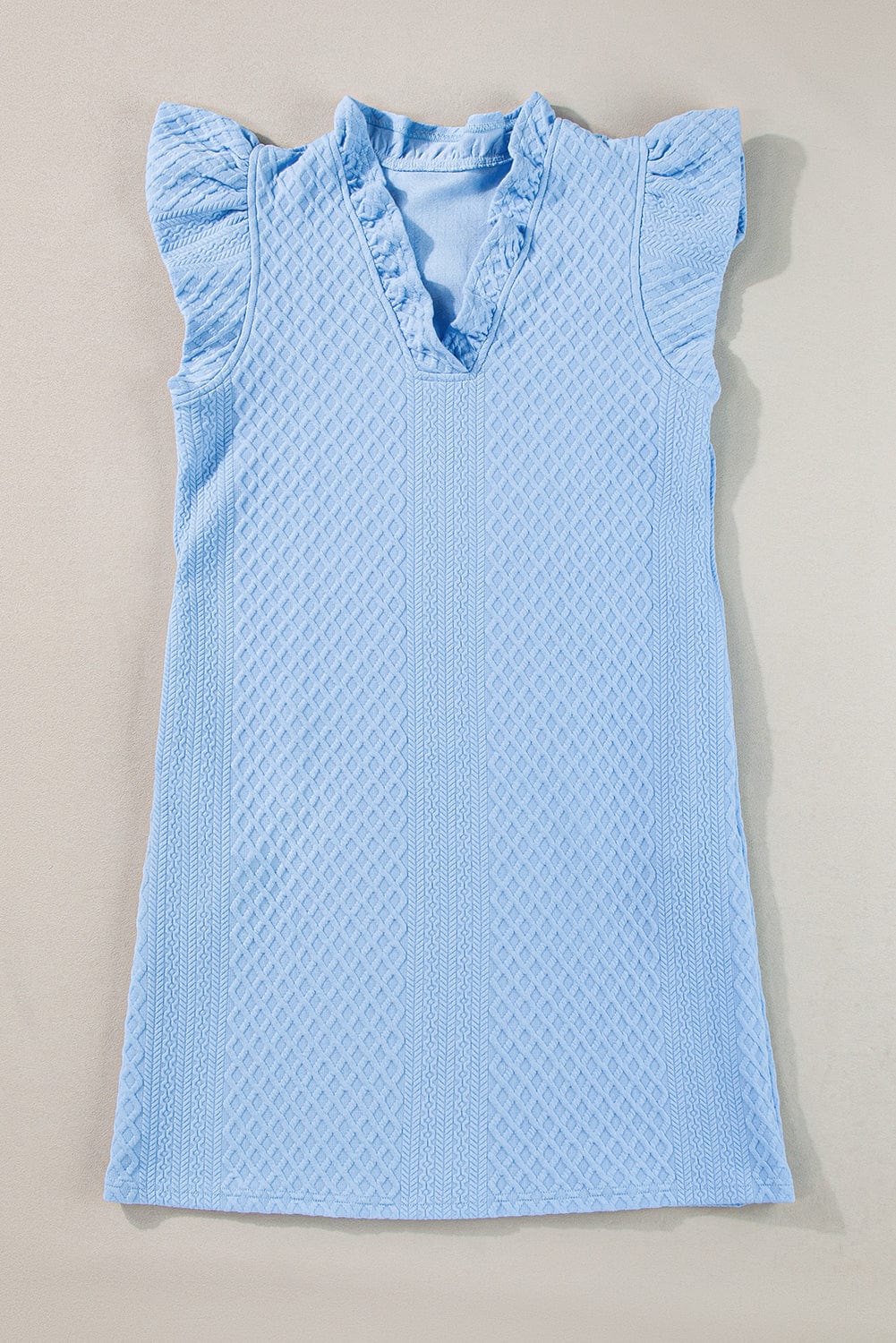 Light Blue Ruffled V-Neck Shift Mini Dress with Puff Sleeves