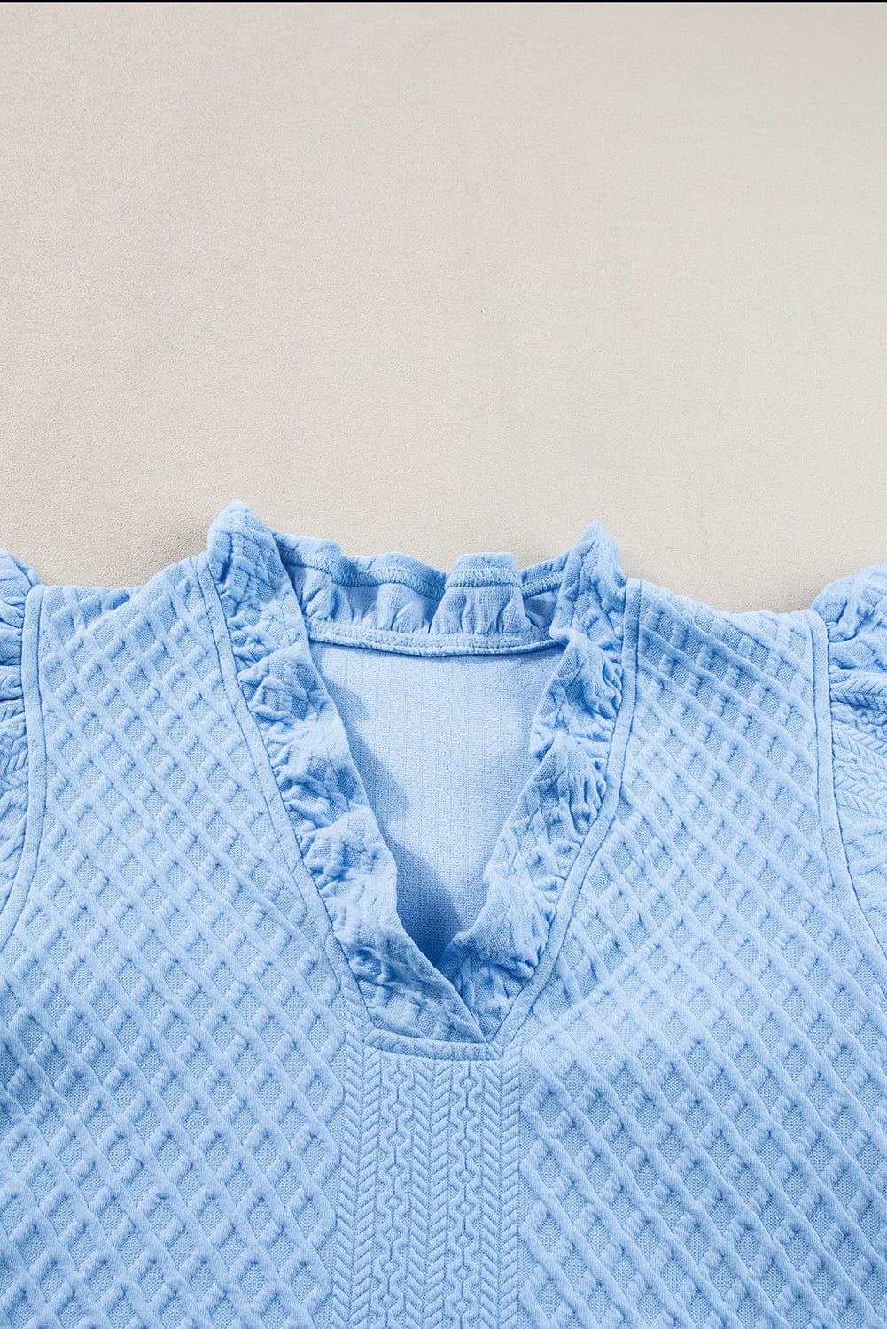 Light Blue Ruffled V-Neck Shift Mini Dress with Puff Sleeves