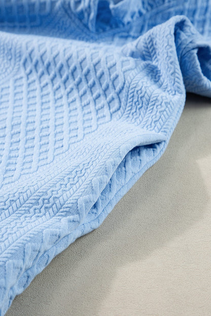 Light Blue Ruffled V-Neck Shift Mini Dress with Puff Sleeves