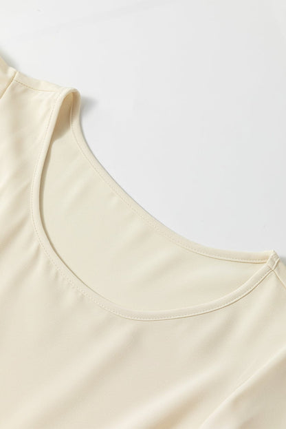 Light French Beige Dalmatian Print Colorblock Ruffle Hem Summer Dress